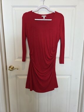 Red Ruched Long-Sleeve Dress - MNG By Mango Size M